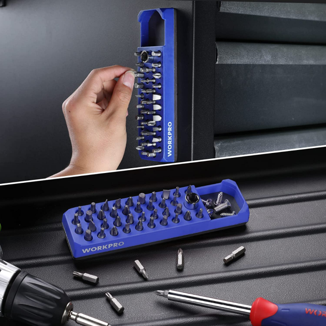 Magnetischer Sechskant-39-Loch-Schraubendreher-Bohrer-Organizer für 1/4-Zoll-Sechskant-Bit- und Antriebsbit-Adapter WORKPRO V02J132 rot blau Werkzeug