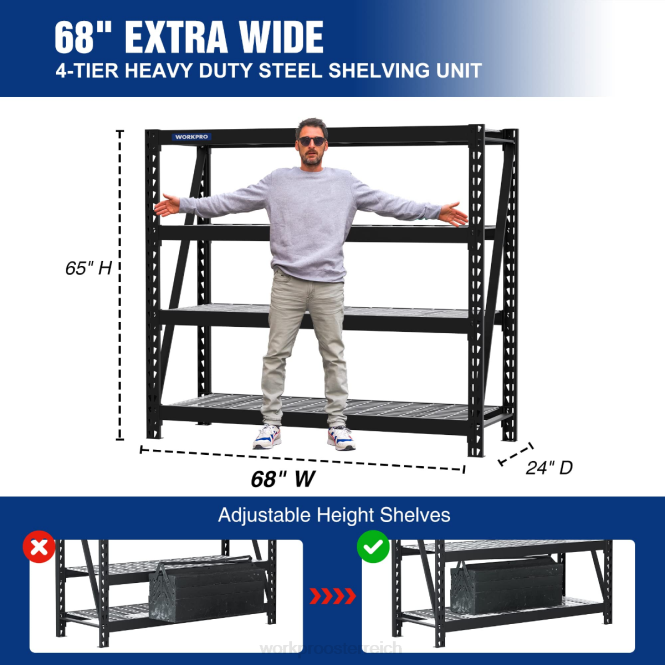 4-stufiges Garagenregal aus Metall, 7200 Pfund Tragkraft, robuste, industrietaugliche, verstellbare Regale WORKPRO V02J10 hilfreich Lagerung