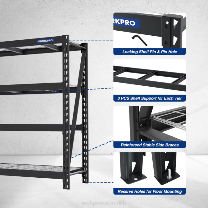 4-stufiges Garagenregal aus Metall, 7200 Pfund Tragkraft, robuste, industrietaugliche, verstellbare Regale WORKPRO V02J10 hilfreich Lagerung