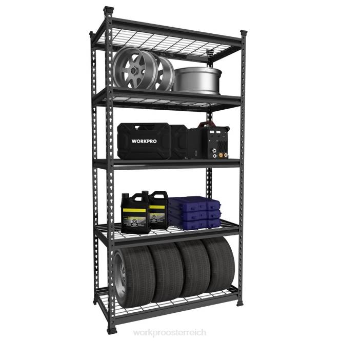 5-stufiges Lagerregal aus Metall, verstellbares Lagerregal, robustes Regal WORKPRO V02J6 schwarz mit silbernem Muster Lagerung