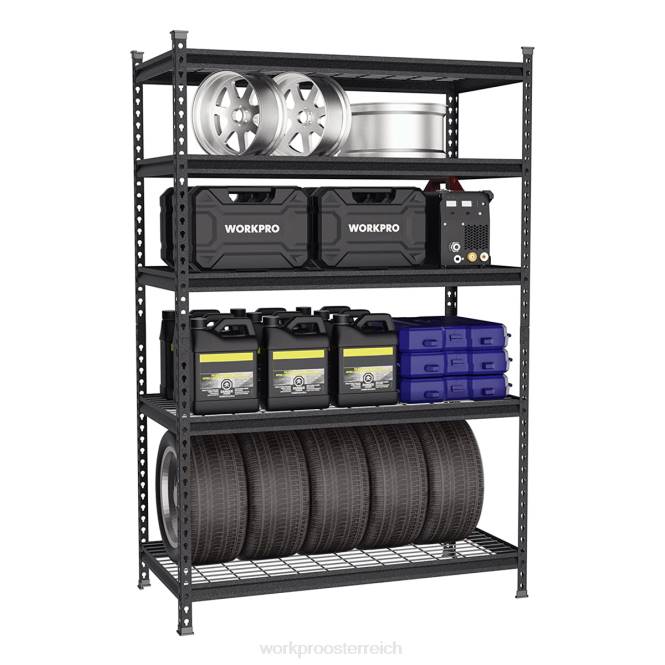 5-stufiges Lagerregal aus Metall, verstellbares Lagerregal, robustes Regal WORKPRO V02J6 schwarz mit silbernem Muster Lagerung
