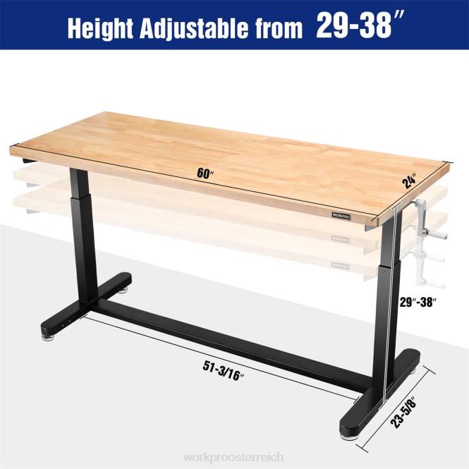 Höhenverstellbarer Arbeitstisch mit Kurbel, mit Rollen und Nivellierfüßen, 500 lbs Tragkraft WORKPRO V02J3 nützlich Lagerung