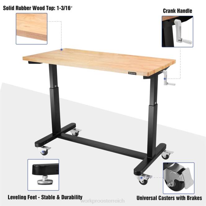 Höhenverstellbarer Arbeitstisch mit Kurbel, mit Rollen und Nivellierfüßen, 500 lbs Tragkraft WORKPRO V02J3 nützlich Lagerung