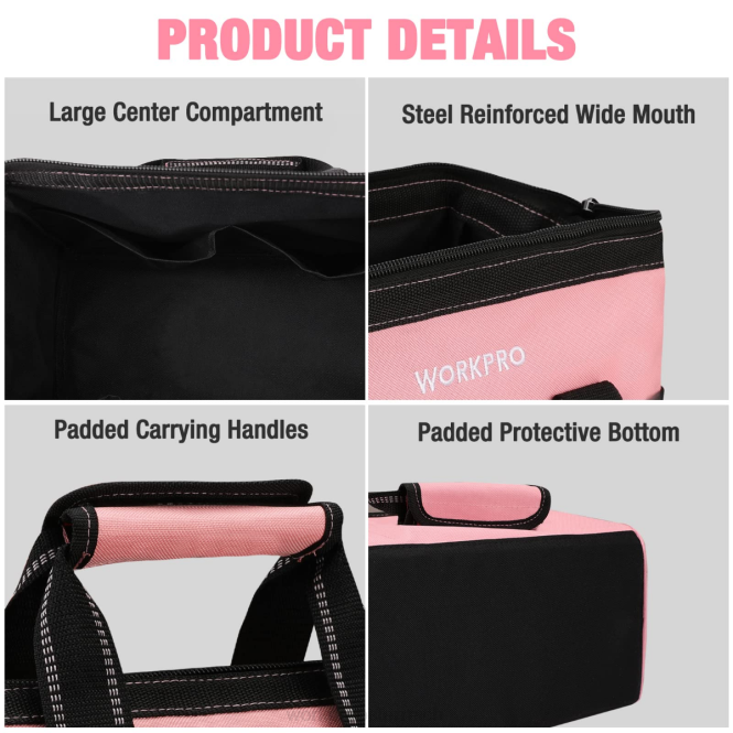 13-Zoll-Werkzeugtasche, Werkzeugaufbewahrungstaschen aus weichem Stoff WORKPRO V02J29 Rosa Lagerung
