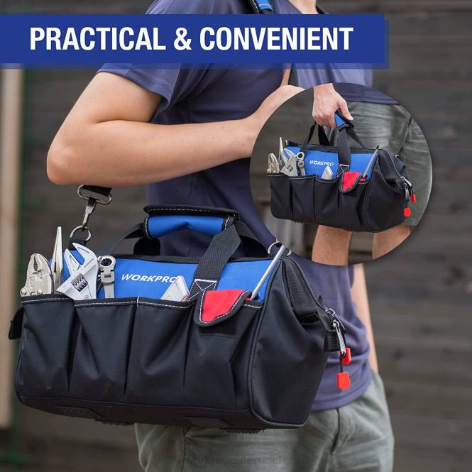 14-Zoll-Werkzeugtasche, Werkzeug-Organizer mit mehreren Taschen und verstellbarem Schultergurt WORKPRO V02J31 nützlich Lagerung