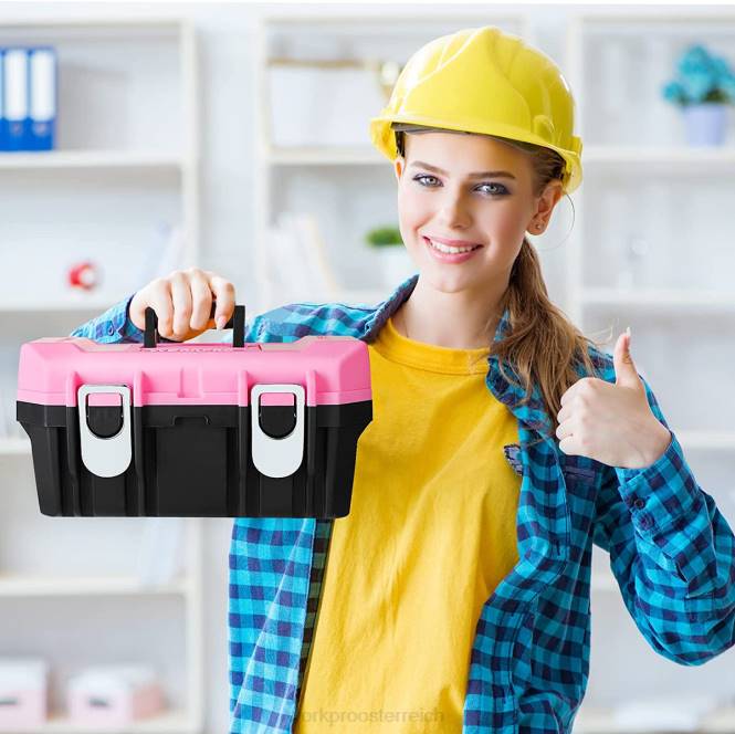 16-Zoll-Werkzeugkasten, Werkzeugkasten aus Kunststoff mit Metallriegel und herausnehmbarem Fach WORKPRO V02J23 Rosa Lagerung