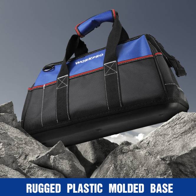 16-Zoll-Werkzeugtasche mit breiter Öffnung, strapazierfähige Werkzeugaufbewahrungstasche aus Stoff mit wasserfestem, geformtem Boden und verstellbarem Schultergurt WORKPRO V02J24 hilfreich Lagerung