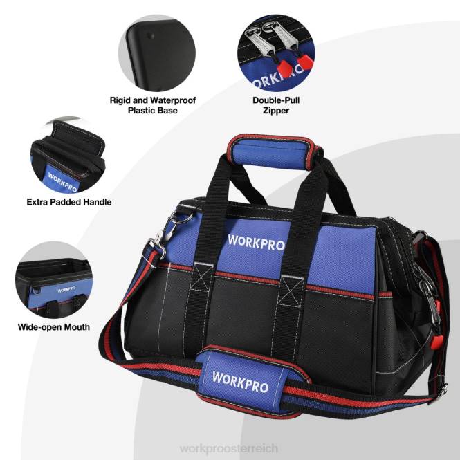 16-Zoll-Werkzeugtasche mit breiter Öffnung, strapazierfähige Werkzeugaufbewahrungstasche aus Stoff mit wasserfestem, geformtem Boden und verstellbarem Schultergurt WORKPRO V02J24 hilfreich Lagerung