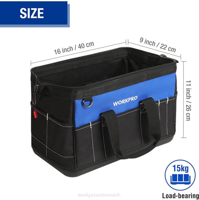 16-Zoll-Werkzeugtasche mit breiter Öffnung und wasserfestem, geformtem Boden WORKPRO V02J34 nützlich Lagerung