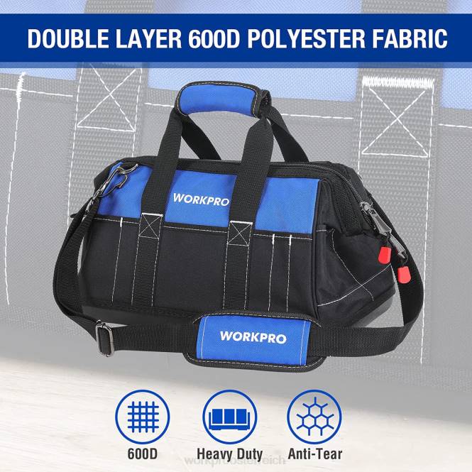 16-Zoll-Werkzeugtasche mit breiter Öffnung und wasserfestem, geformtem Boden WORKPRO V02J34 nützlich Lagerung