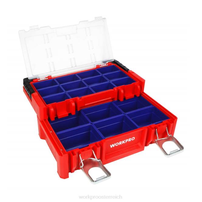 17-Zoll-Werkzeugkasten aus Kunststoff, Aufbewahrungsbox mit verschließbarem Deckel und Edelstahlgriff WORKPRO V02J25 Rot Lagerung