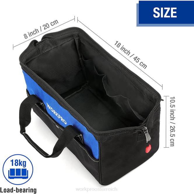 18-Zoll-Werkzeugtasche mit geschlossener Oberseite und breiter Öffnung und verstellbarem Schultergurt WORKPRO V02J27 nützlich Lagerung