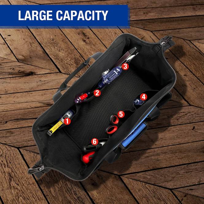 18-Zoll-Werkzeugtasche mit geschlossener Oberseite und breiter Öffnung und verstellbarem Schultergurt WORKPRO V02J27 nützlich Lagerung
