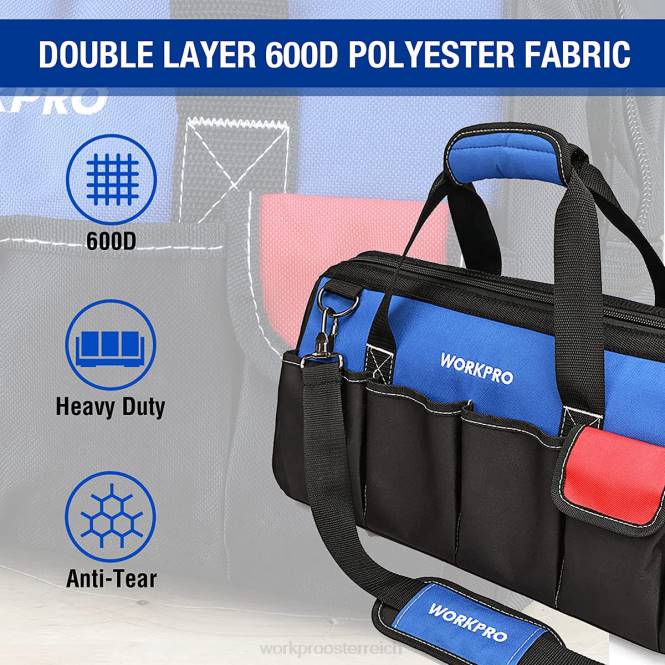18-Zoll-Werkzeugtasche mit geschlossener Oberseite und breiter Öffnung und verstellbarem Schultergurt WORKPRO V02J27 nützlich Lagerung