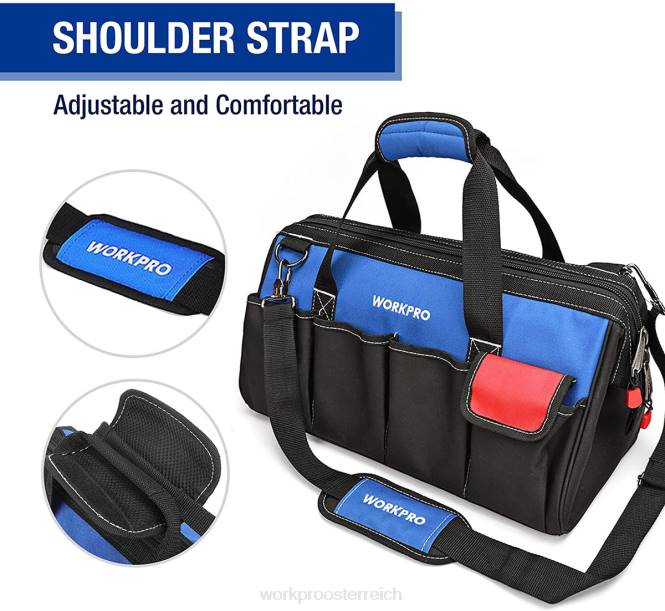 18-Zoll-Werkzeugtasche mit geschlossener Oberseite und breiter Öffnung und verstellbarem Schultergurt WORKPRO V02J27 nützlich Lagerung