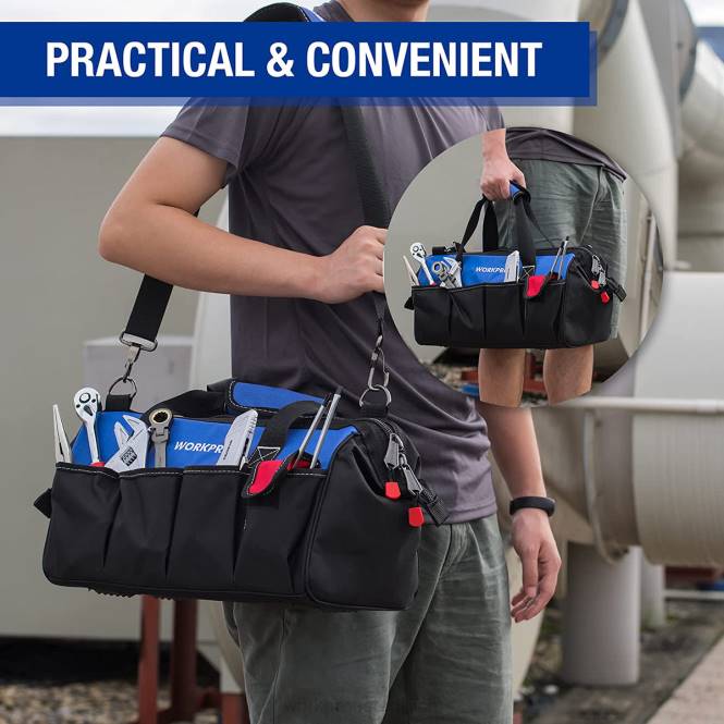 18-Zoll-Werkzeugtasche mit geschlossener Oberseite und breiter Öffnung und verstellbarem Schultergurt WORKPRO V02J27 nützlich Lagerung
