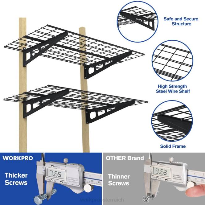 2er-Pack 2 x 4 Fuß schwere Garagen-Wandregale, 400 Pfund Tragkraft (insgesamt) WORKPRO V02J14 Schwarz Lagerung