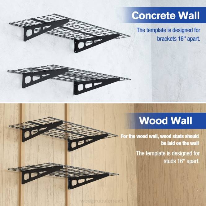2er-Pack 2 x 4 Fuß schwere Garagen-Wandregale, 400 Pfund Tragkraft (insgesamt) WORKPRO V02J14 Schwarz Lagerung