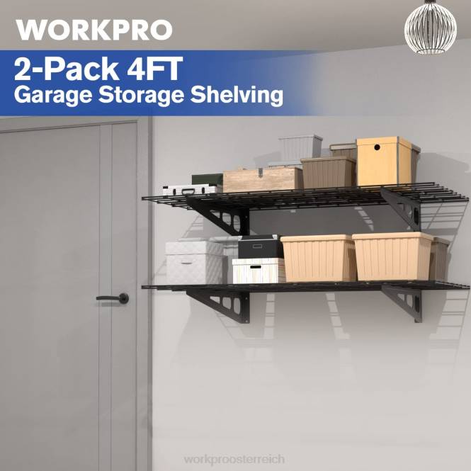 2er-Pack 2 x 4 Fuß schwere Garagen-Wandregale, 400 Pfund Tragkraft (insgesamt) WORKPRO V02J14 Schwarz Lagerung