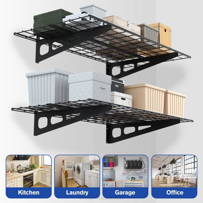 2er-Pack 2 x 4 Fuß schwere Garagen-Wandregale, 400 Pfund Tragkraft (insgesamt) WORKPRO V02J14 Schwarz Lagerung