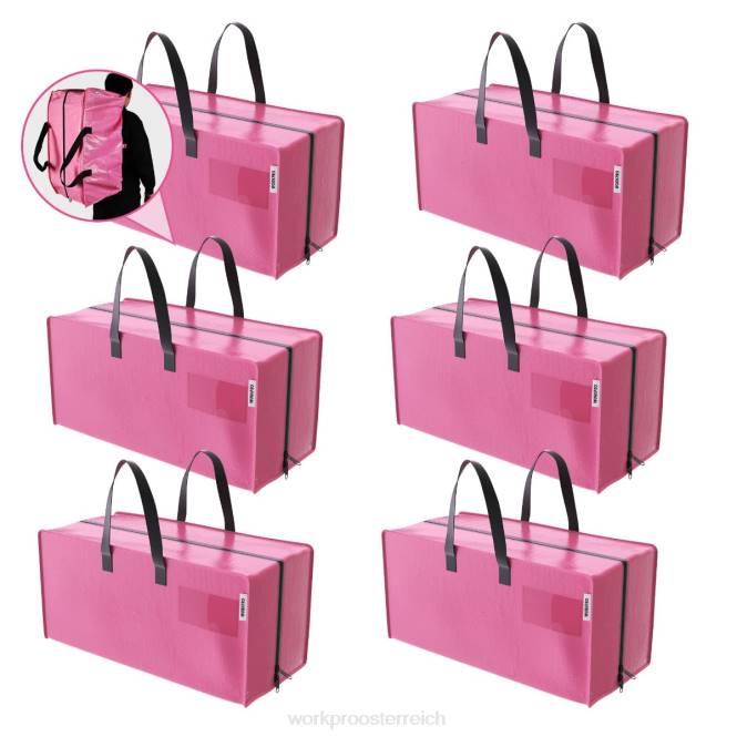 6er-Pack extra große, robuste Transporttaschen mit Reißverschlüssen und Tragegriffen, Rucksackgurten WORKPRO V02J142 Pink Blau Lagerung