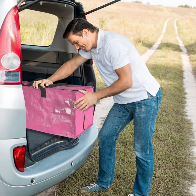 6er-Pack extra große, robuste Transporttaschen mit Reißverschlüssen und Tragegriffen, Rucksackgurten WORKPRO V02J142 Pink Blau Lagerung