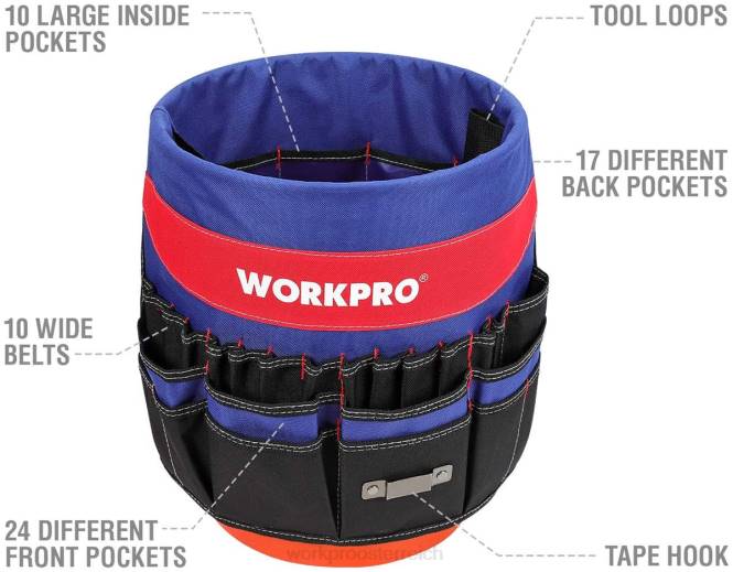 Eimer-Werkzeug-Organizer mit 51 Taschen (Werkzeuge ausgenommen) WORKPRO V02J20 hilfreich Lagerung