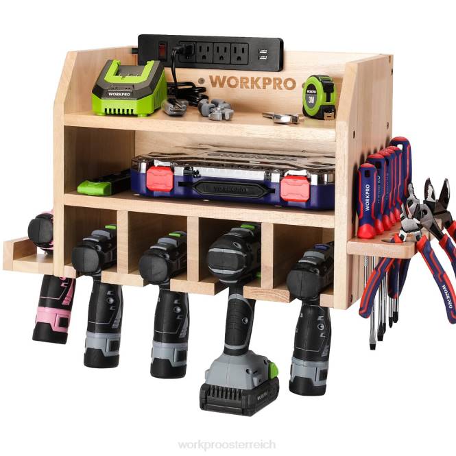 Elektrowerkzeug-Organizer, Akku-Bohrschrauberhalter, Wandhalterung mit 5 Bohrer-Aufhängeschlitzen, Werkzeugaufbewahrung aus massivem Holz WORKPRO V02J19 hilfreich Lagerung