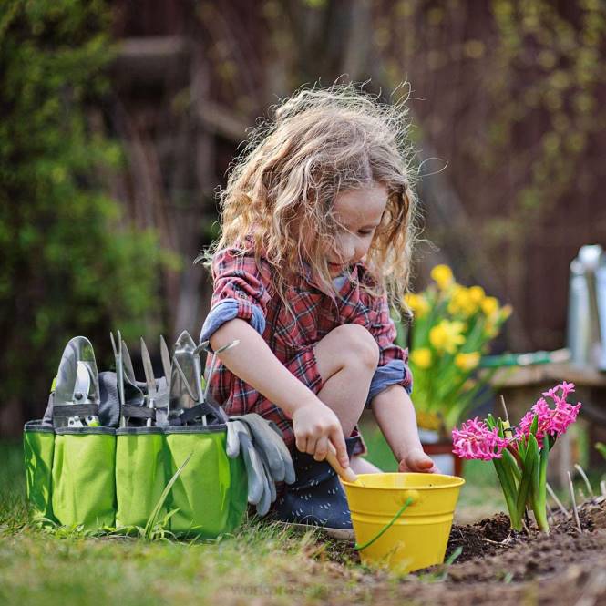 Garten-Werkzeugtasche, Garten-Aufbewahrungstasche mit 8 Taschen, Heim-Organizer für die Gartenarbeit im Innen- und Außenbereich WORKPRO V02J256 rosa/grün Lagerung