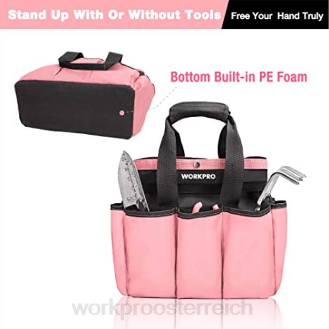 Garten-Werkzeugtasche, Garten-Aufbewahrungstasche mit 8 Taschen, Heim-Organizer für die Gartenarbeit im Innen- und Außenbereich WORKPRO V02J256 rosa/grün Lagerung
