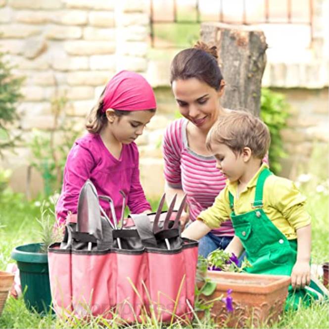 Garten-Werkzeugtasche, Garten-Aufbewahrungstasche mit 8 Taschen, Heim-Organizer für die Gartenarbeit im Innen- und Außenbereich WORKPRO V02J256 rosa/grün Lagerung