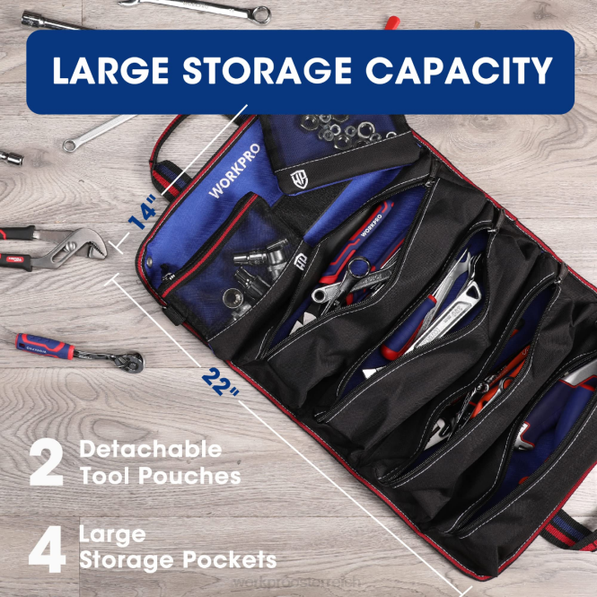 Robuster Werkzeug-Rolltaschen-Organizer mit 6 Taschen und abnehmbaren Werkzeugtaschen WORKPRO V02J32 neu Lagerung