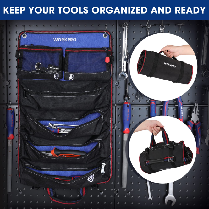 Robuster Werkzeug-Rolltaschen-Organizer mit 6 Taschen und abnehmbaren Werkzeugtaschen WORKPRO V02J32 neu Lagerung