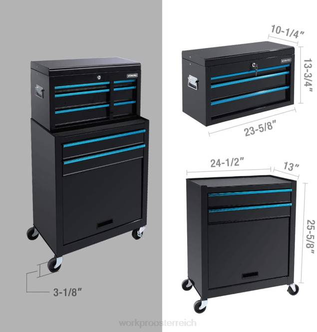 Rollbarer Werkzeugkasten mit 5 Schubladen, verschiebbarer Metallschubladen-Rollwerkzeugschrank WORKPRO V02J18 nützlich Lagerung