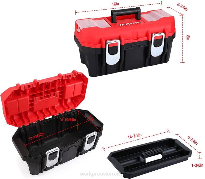 Tragbarer Werkzeugkasten mit herausnehmbarer Ablage, robuster Werkzeugkasten mit 2 Metallverschlüssen WORKPRO V02J33 nützlich Lagerung