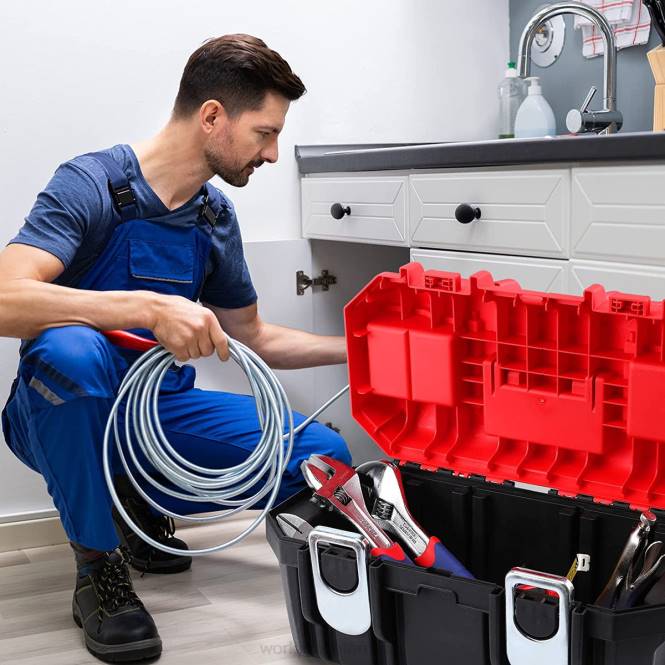 Tragbarer Werkzeugkasten mit herausnehmbarer Ablage, robuster Werkzeugkasten mit 2 Metallverschlüssen WORKPRO V02J33 nützlich Lagerung