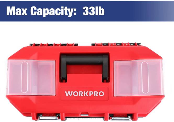 Tragbarer Werkzeugkasten mit herausnehmbarer Ablage, robuster Werkzeugkasten mit 2 Metallverschlüssen WORKPRO V02J33 nützlich Lagerung