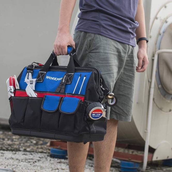 Werkzeugtasche, oben geschlossen, breites Staufach mit wasserdichtem Boden und verstellbaren Schultergurten WORKPRO V02J30 morden Lagerung