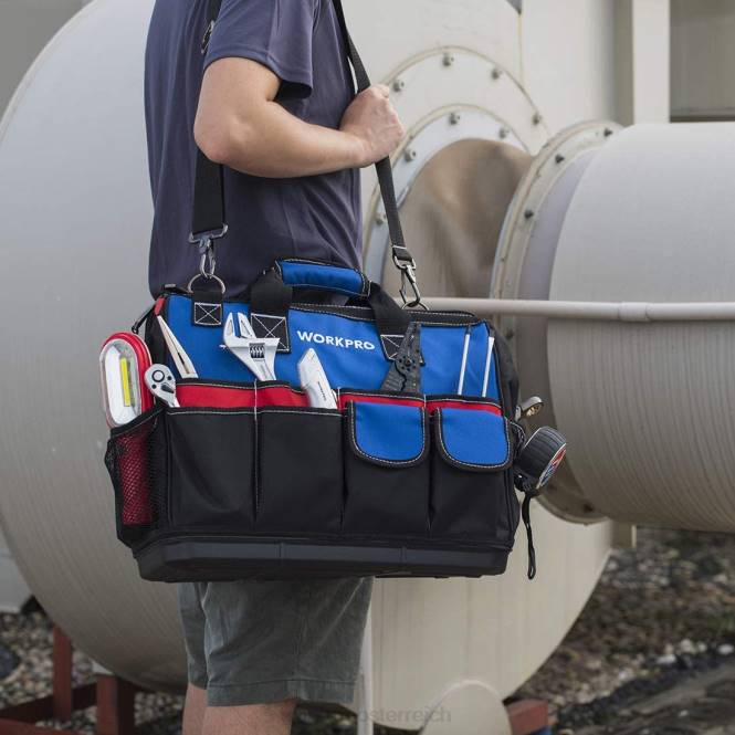 Werkzeugtasche, oben geschlossen, breites Staufach mit wasserdichtem Boden und verstellbaren Schultergurten WORKPRO V02J30 morden Lagerung