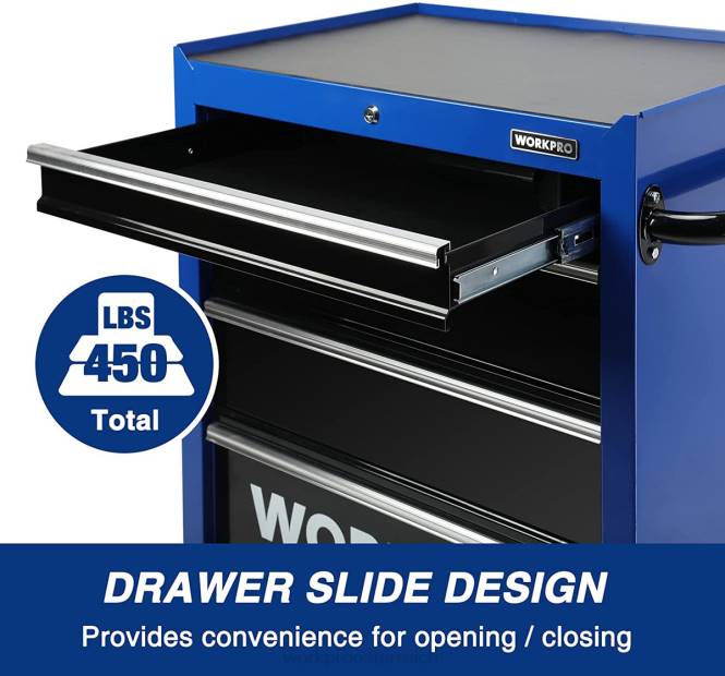 Werkzeugtruhe mit 4 Schubladen, rollender 26-Zoll-Werkzeugschrank aus Metall mit Rollen, Verriegelungssystem, Schubladeneinsatz, 450 Pfund Tragkraft WORKPRO V02J17 morden Lagerung